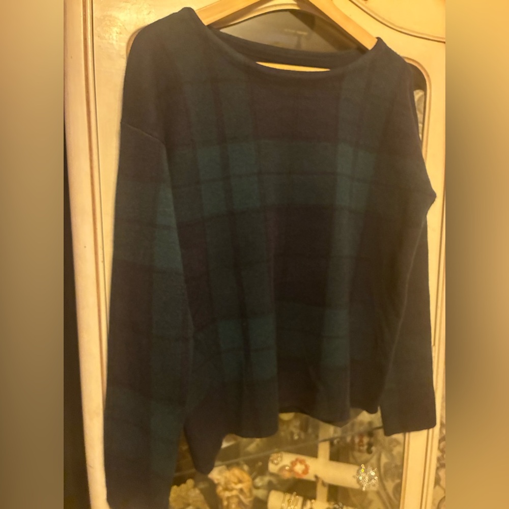 Plaid Women's Sweater - Blue and Green